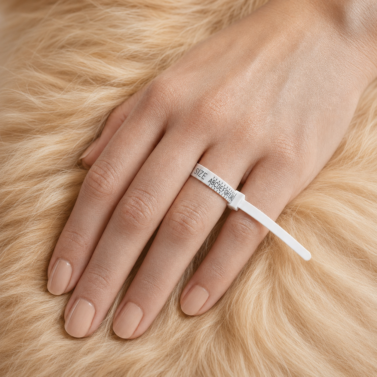 Sterling-silver pet-hair ring held between fingers for scale