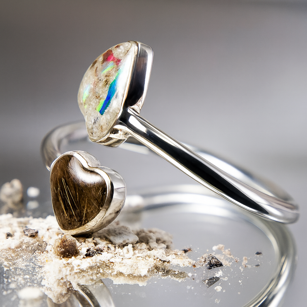 Pet Hair and Ashes Heart Adjustable Ring, Sterling Silver handmade jewellery detail for pet memorial jewellery