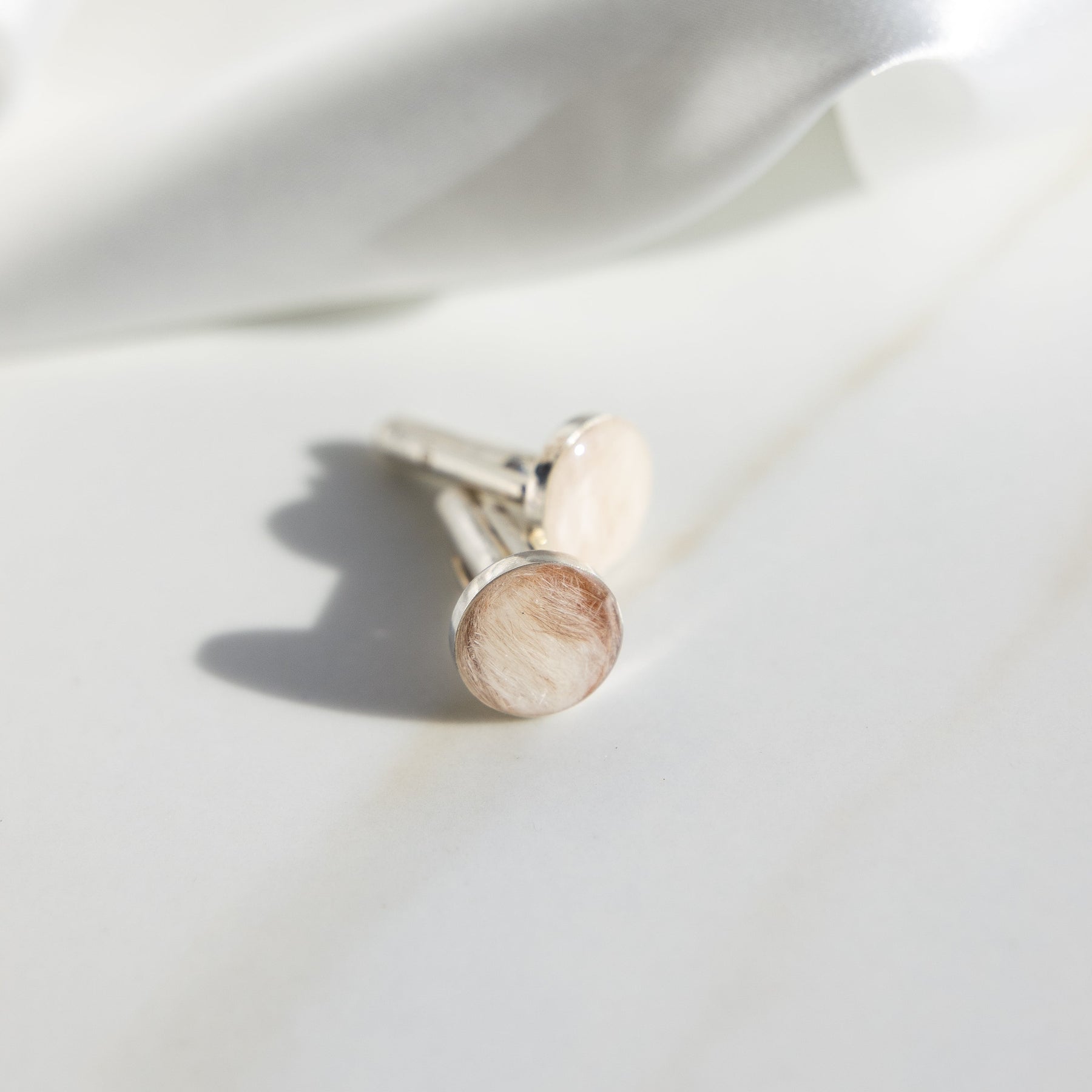 Sterling Silver Pet Hair Cufflinks shown from another angle