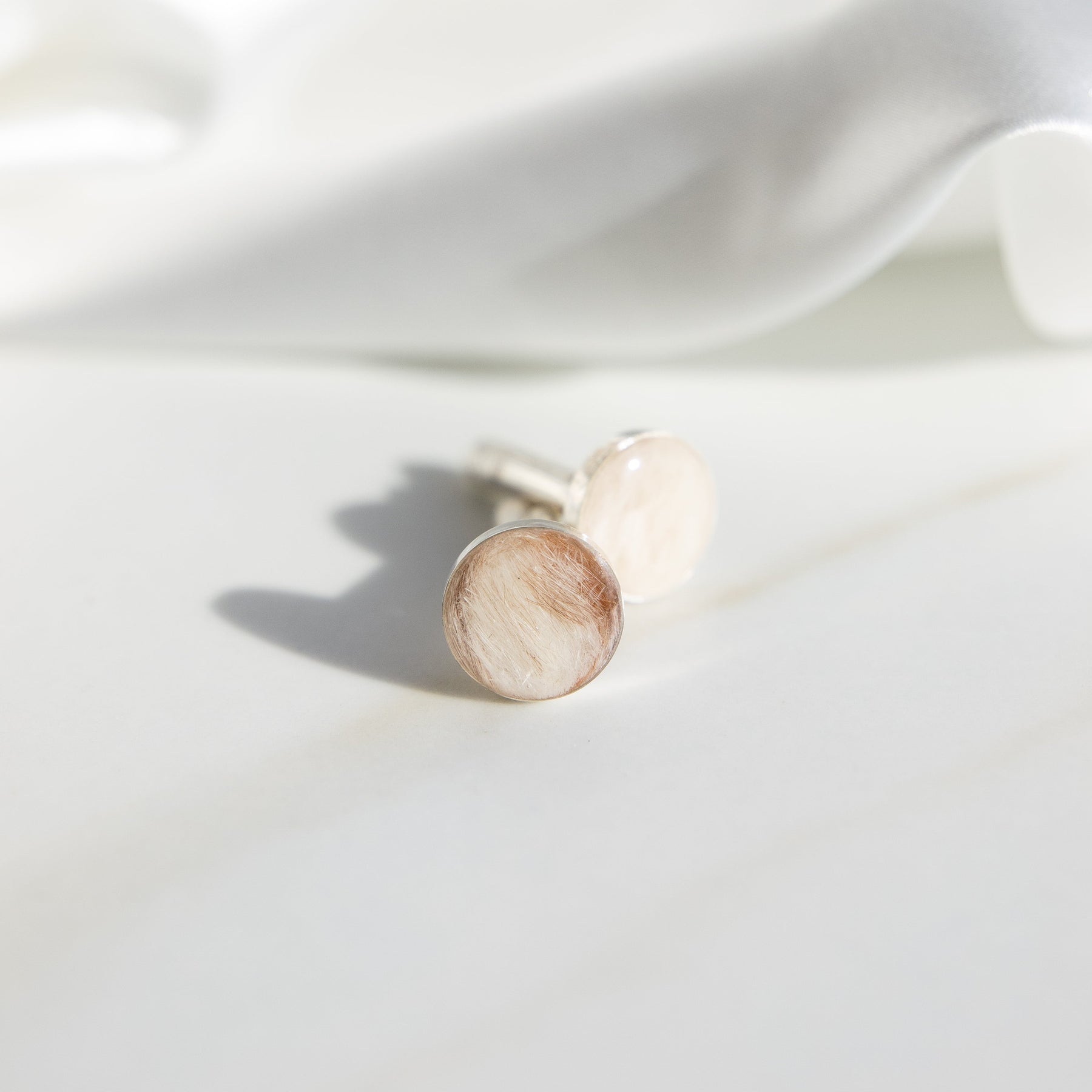 Sterling Silver Pet Hair Cufflinks close-up detail
