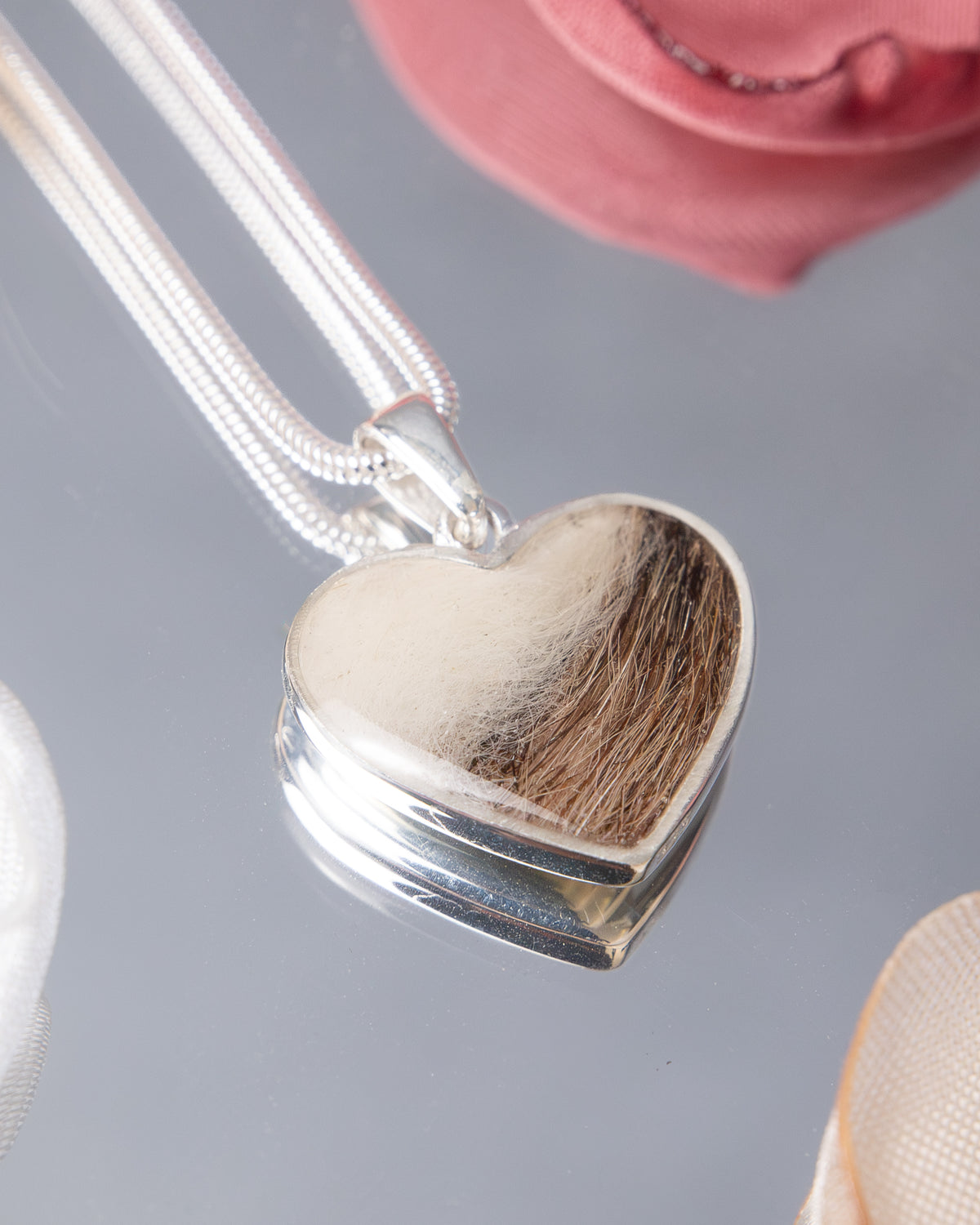 Sterling Silver Pet Hair Heart Necklace