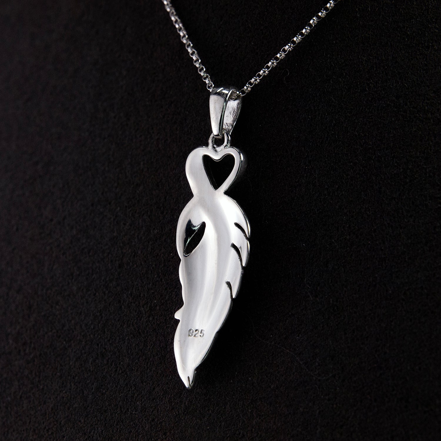 Pet Hair Feather Pendant Necklace, Sterling Silver handmade jewellery detail