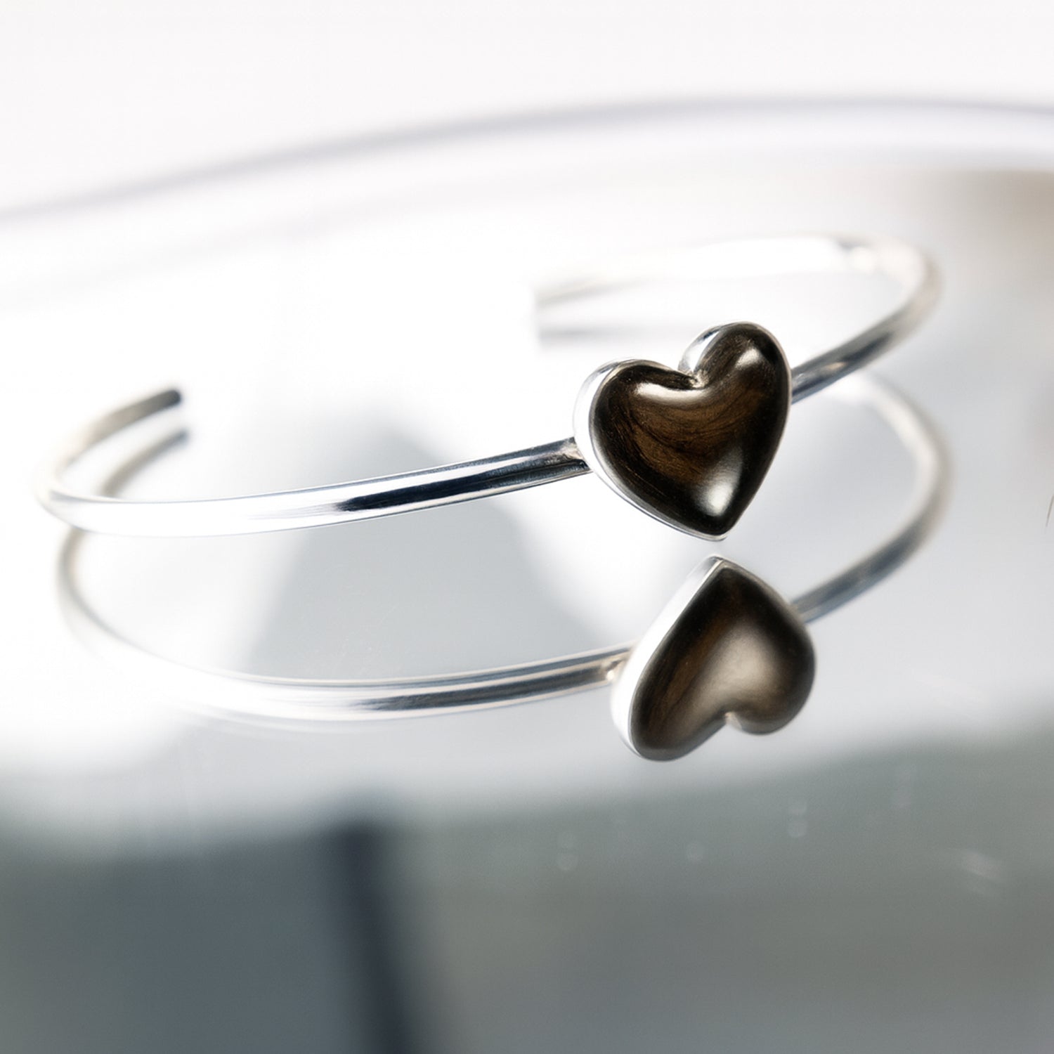 Pet Hair Heart Bangle, Sterling Silver shown from another angle