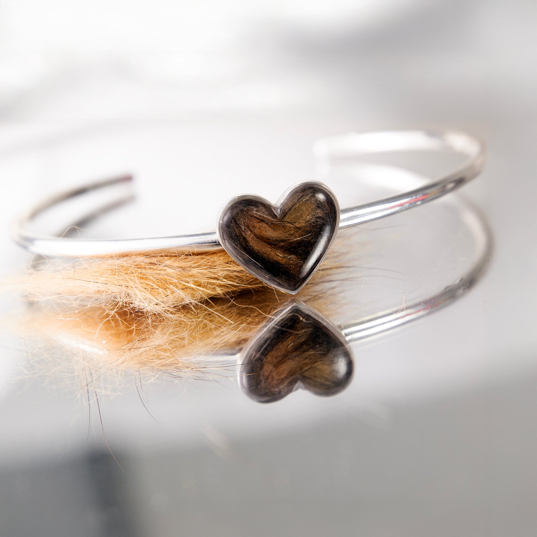 Pet Hair Heart Bangle, Sterling Silver close-up detail