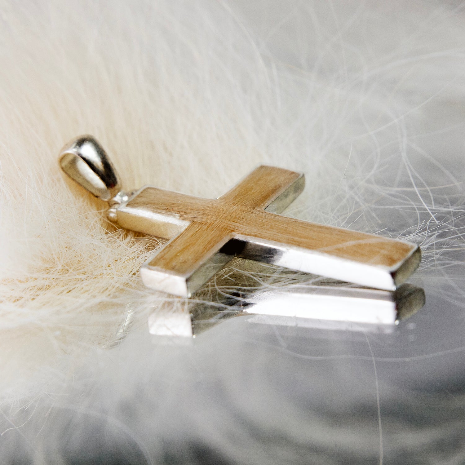 Pet Hair Cross Pendant Necklace, Sterling Silver handmade jewellery detail for pet memorial jewellery
