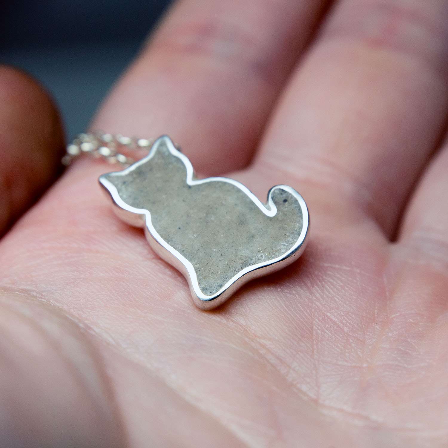 Ashes Cat Necklace, Sterling Silver close-up detail