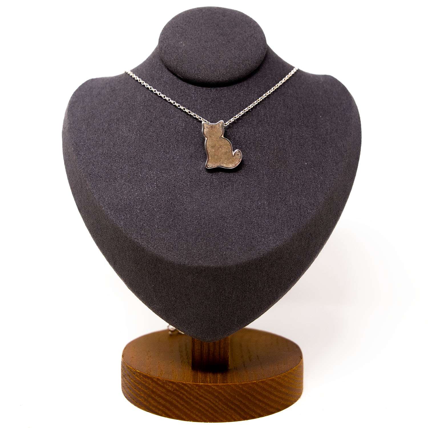 Ashes Cat Necklace, Sterling Silver shown from another angle