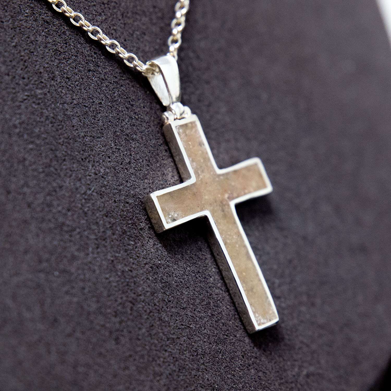 Ashes Cross Necklace, Sterling Silver close-up detail