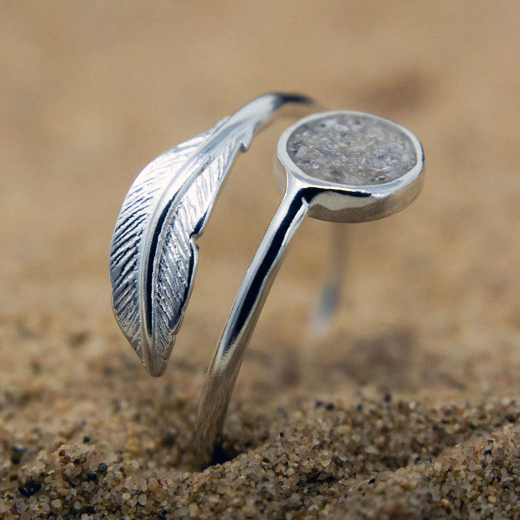 Feather Cremation Ashes Adjustable Memorial Ring - Fur & Forever