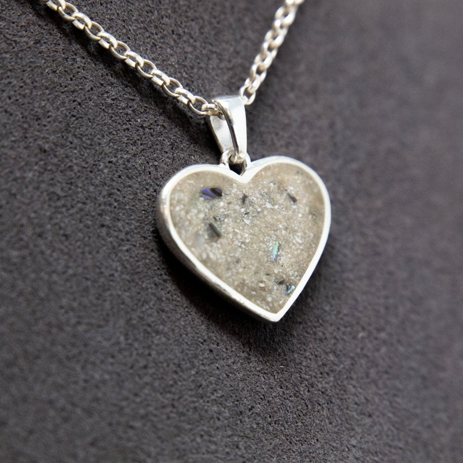 Ashes Heart Necklace, Sterling Silver close-up detail