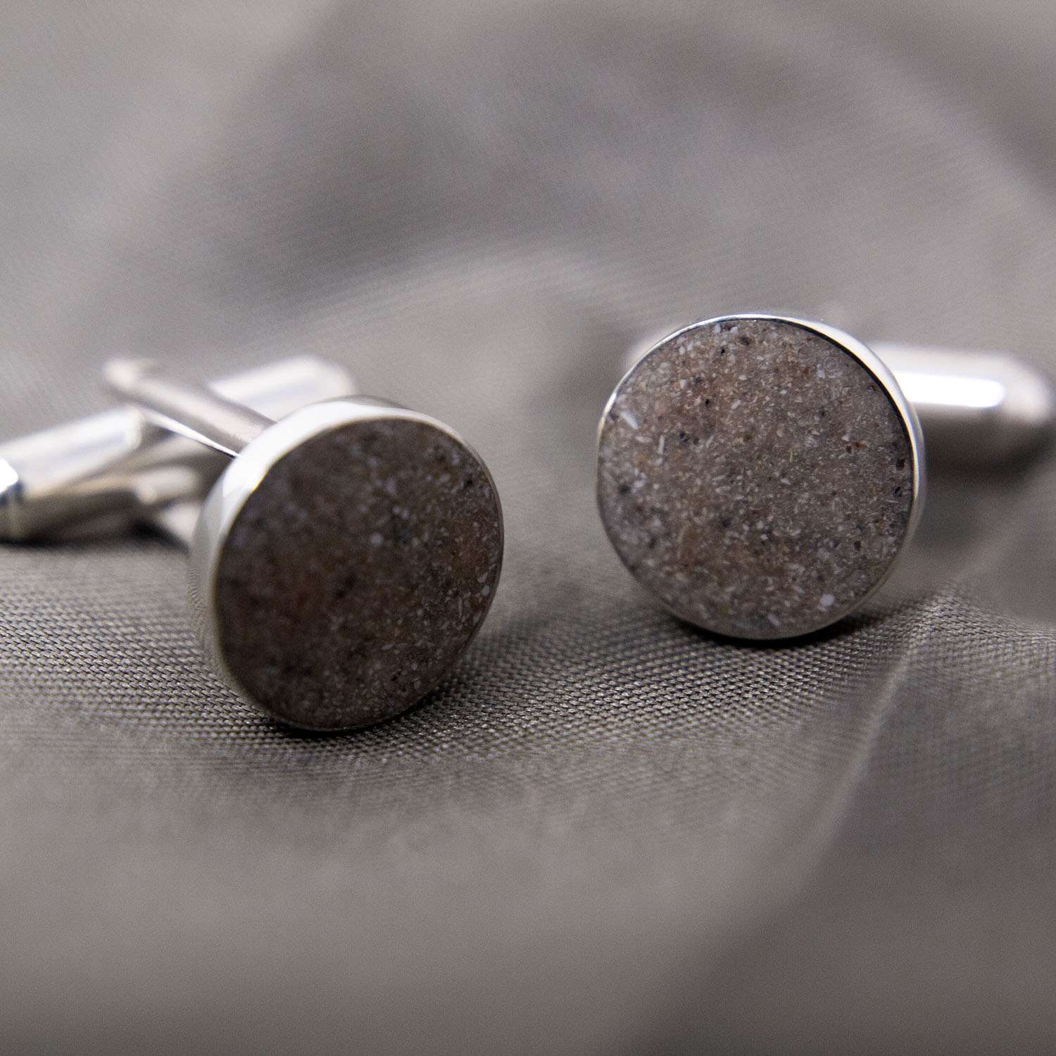 Personalised Ashes Cufflinks, Sterling Silver shown from another angle