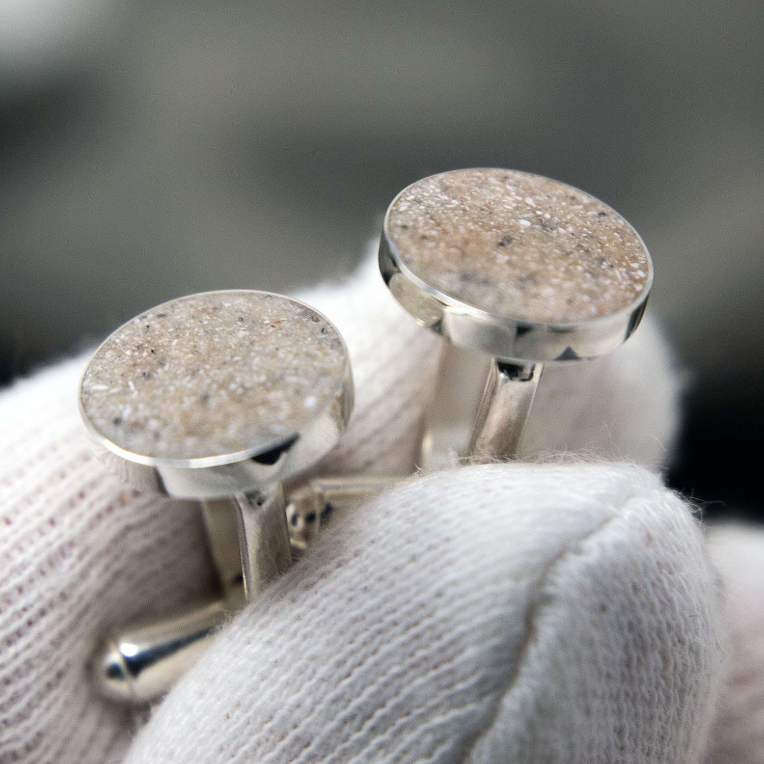 Personalised Ashes Cufflinks, Sterling Silver close-up detail
