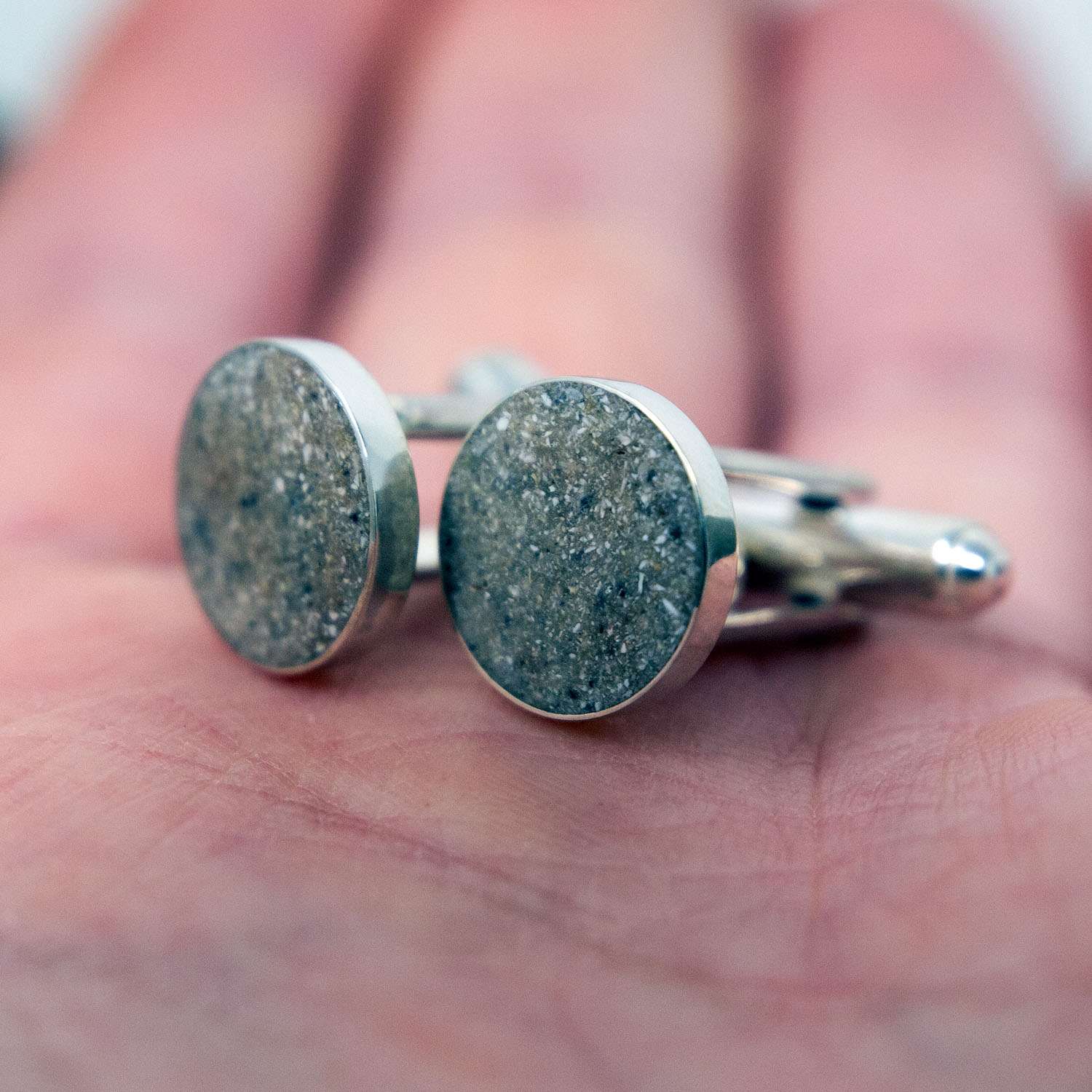 Personalised Ashes Cufflinks, Sterling Silver handmade jewellery detail